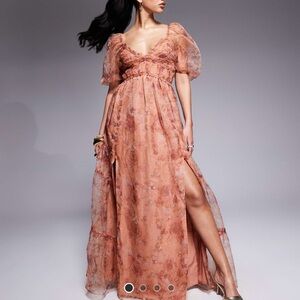 Elegant Floral Peach Dress